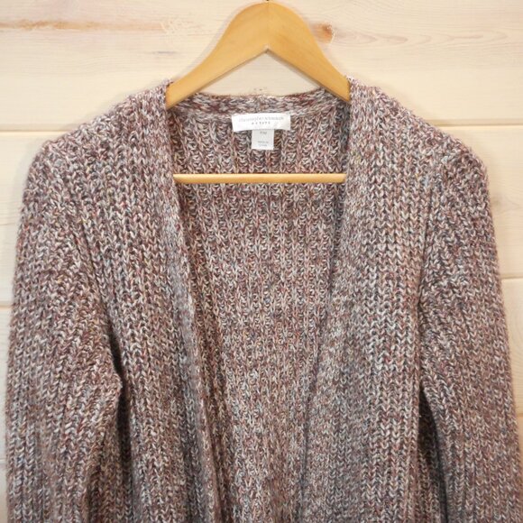 Christopher & Banks Womens PM Open Front Cardigan Sweater Brown Speckled Pockets - Picture 2 of 12